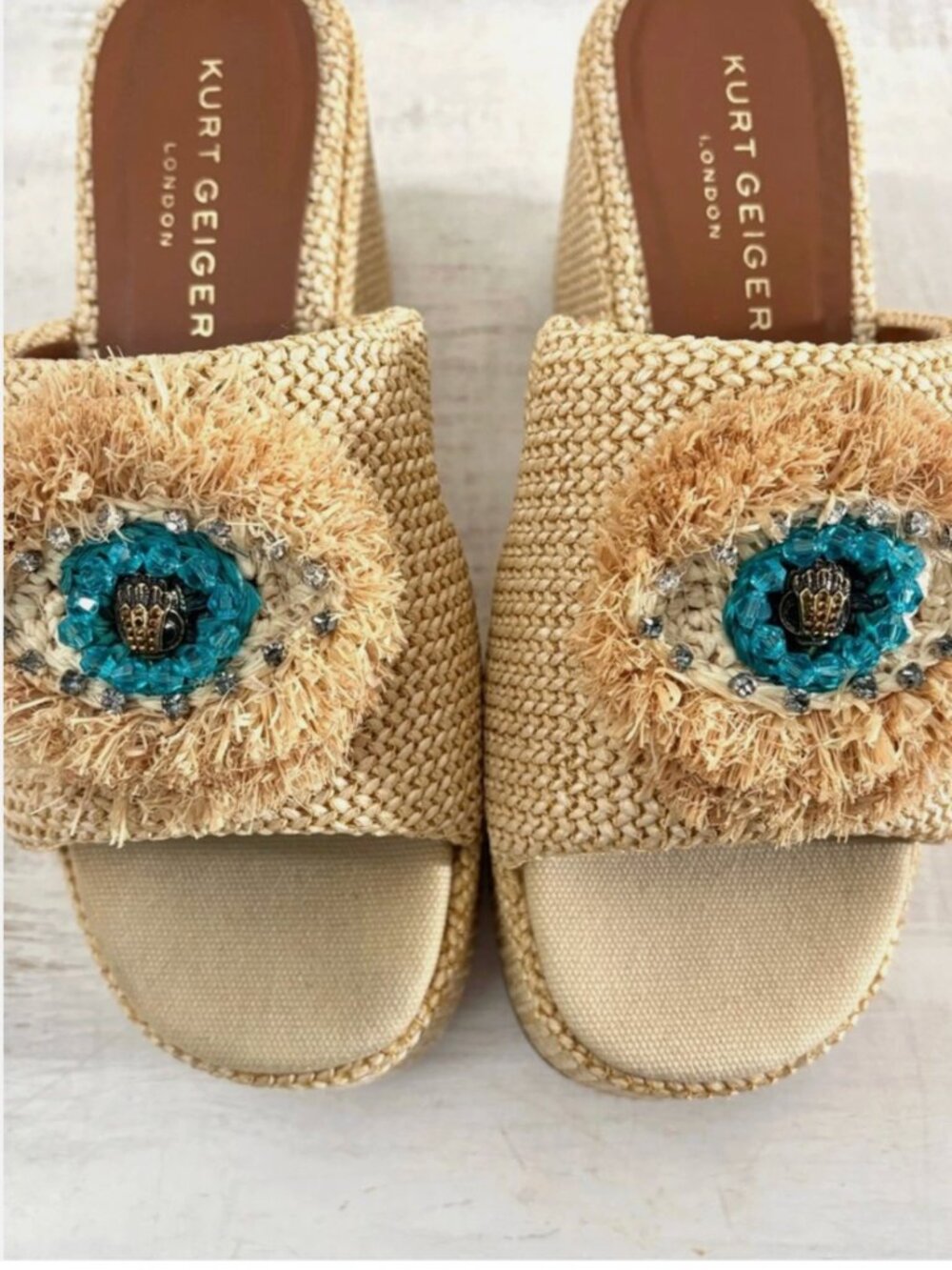 Kurt Geiger London Kensington Raffia Eye Platform Wedge Sandals Size 39 EU - Picture 2 of 11